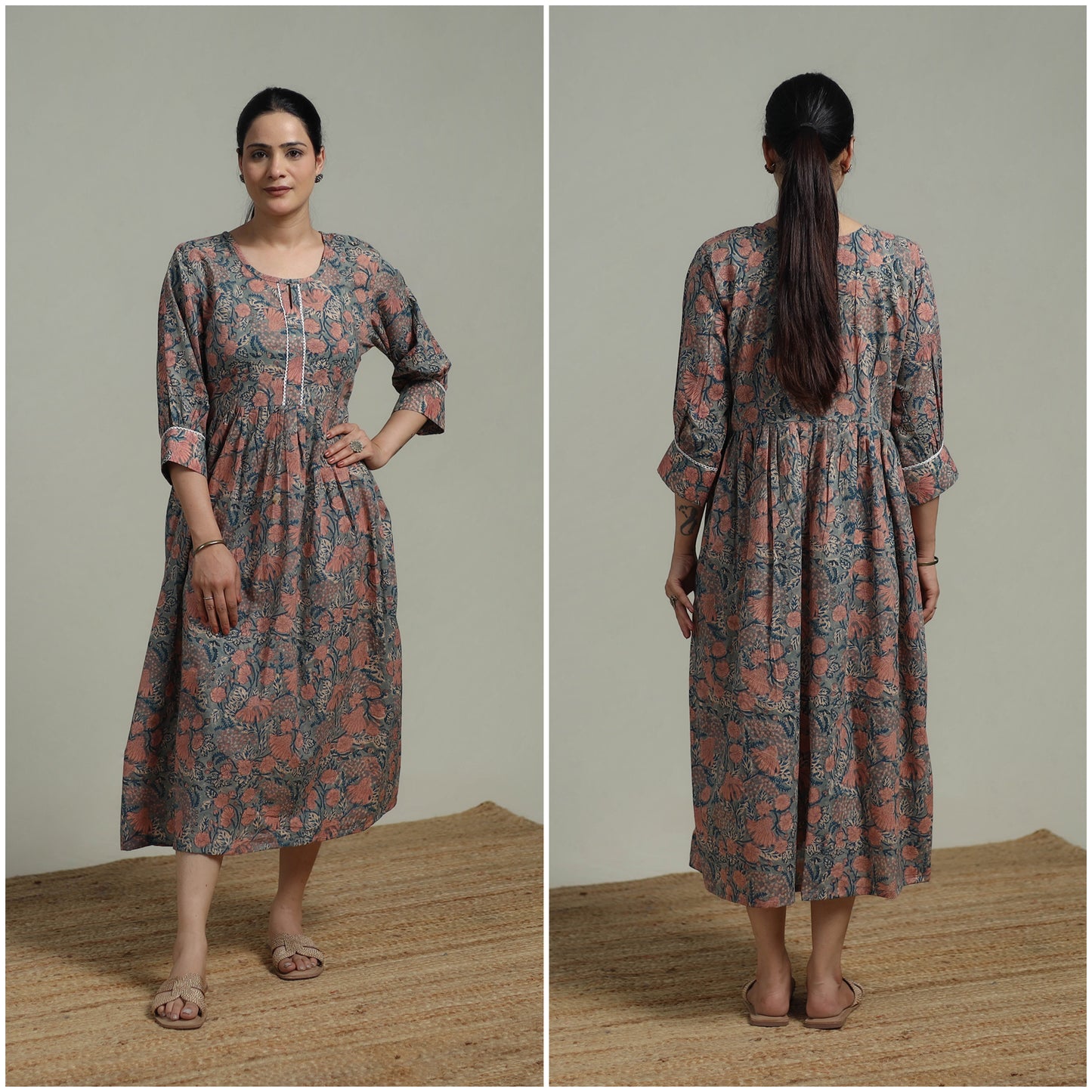Green - Sanganeri Hand Block Print Pure Cotton Flared Dress 10