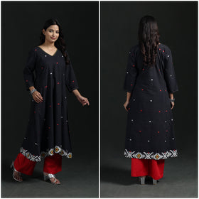 Hand Embroidered Jacquard Cotton A-Line Long Kurta for Women 03