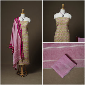 Sanganeri Block Print Cotton Unstitched Dress Material: Kurta, Bottom & Dupatta with Jewellery 06
