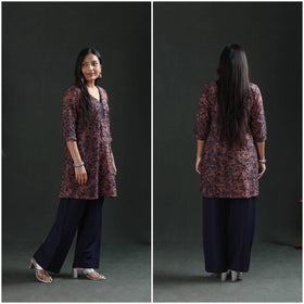 Brown - sequin work hand batik print cotton short kurta