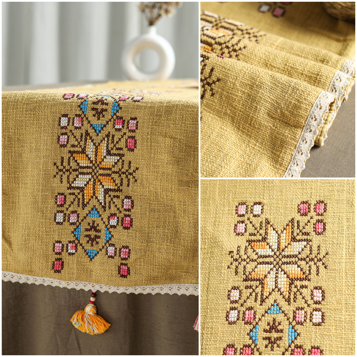 Yellow - tribal hand embroidered table runner by kamli 10