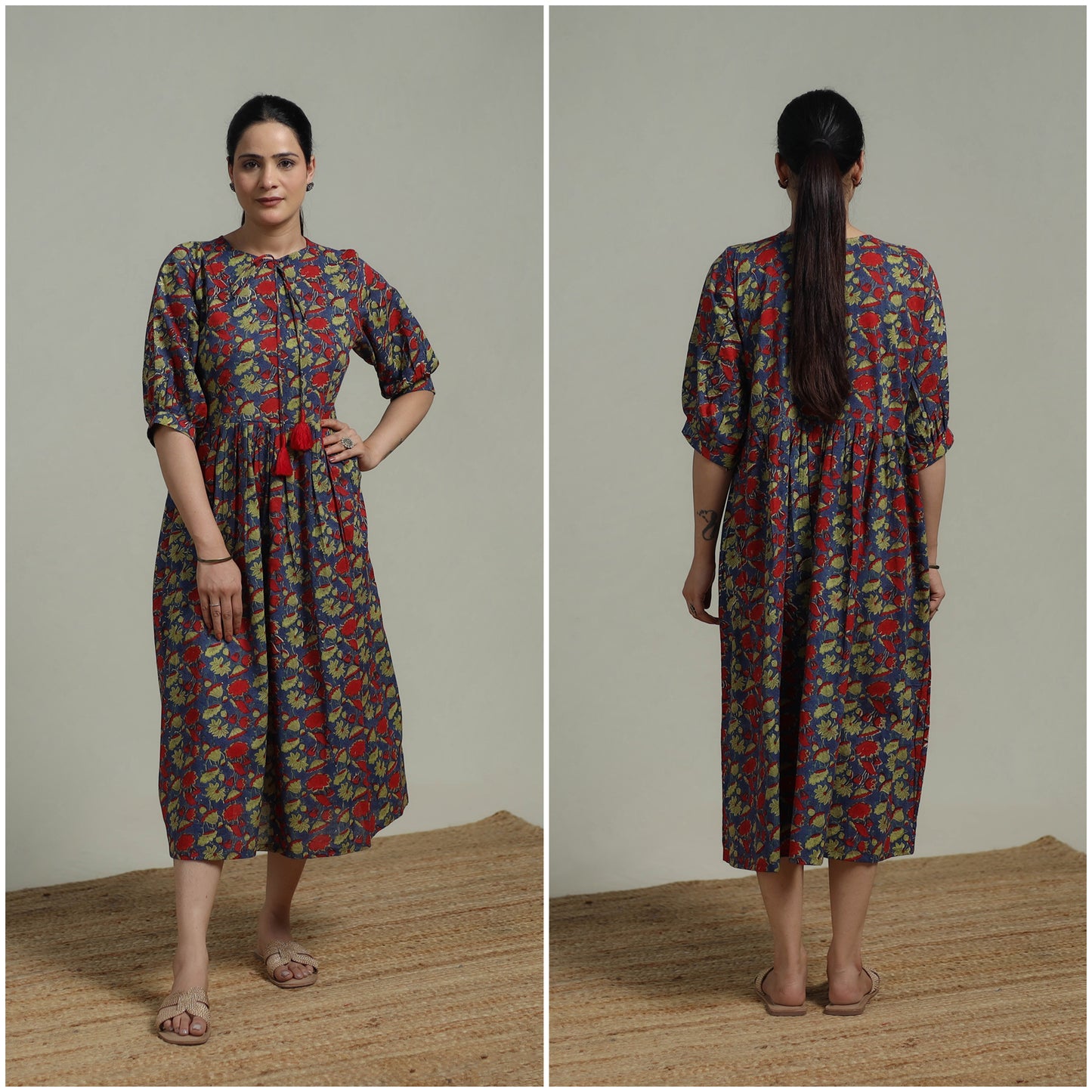 Multicolor - Sanganeri Hand Block Print Pure Cotton Flared Dress 03