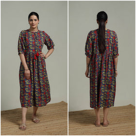 Multicolor - Sanganeri Hand Block Print Pure Cotton Flared Dress 03