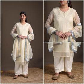 Sequin Work Plain Kota Doria Cotton Suit Set with Lace Work Dupatta for Women 18