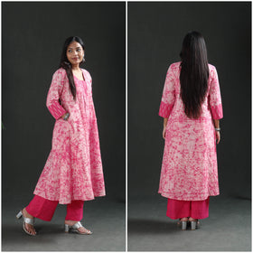 Hand Batik Print Cotton A-Line Long Kurta for Women 06