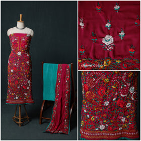 Hand Embroidered Georgette 3pc Unstitched Dress Material Suit Set 19