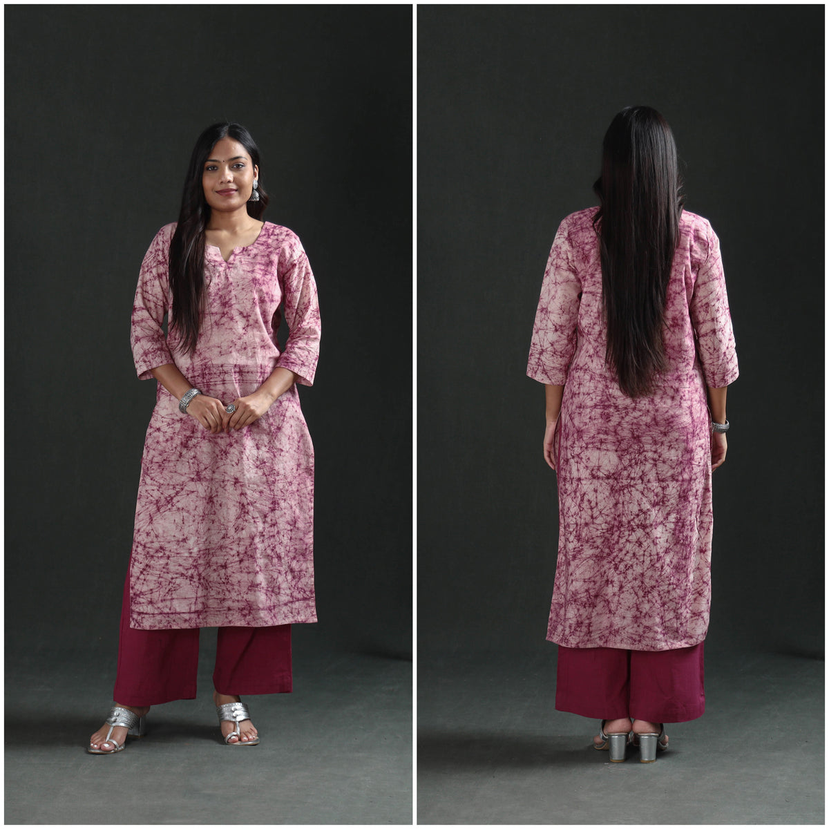 Hand Batik Print Cotton Straight Long Kurta for Women 12