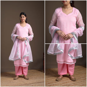 Sequin Work Plain Kota Doria Cotton Suit Set with Lace Work Dupatta for Women 10