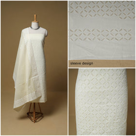 Barmer Applique Cutwork Cotton Unstitched Dress Material: Kurta, Bottom & Dupatta 13