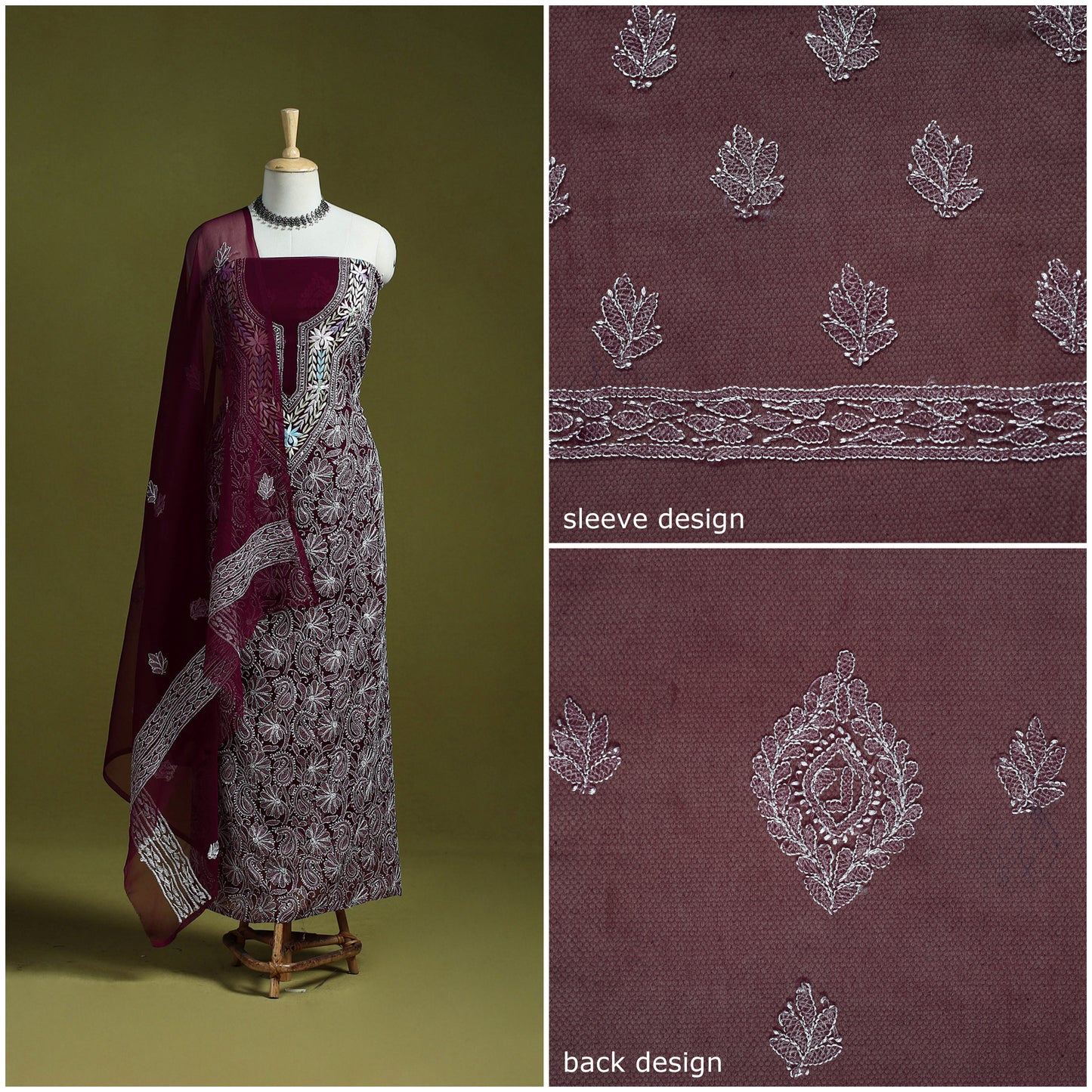 Lucknowi Hand Embroidered Chikankari Georgette 3pc Unstitched Dress Material 10