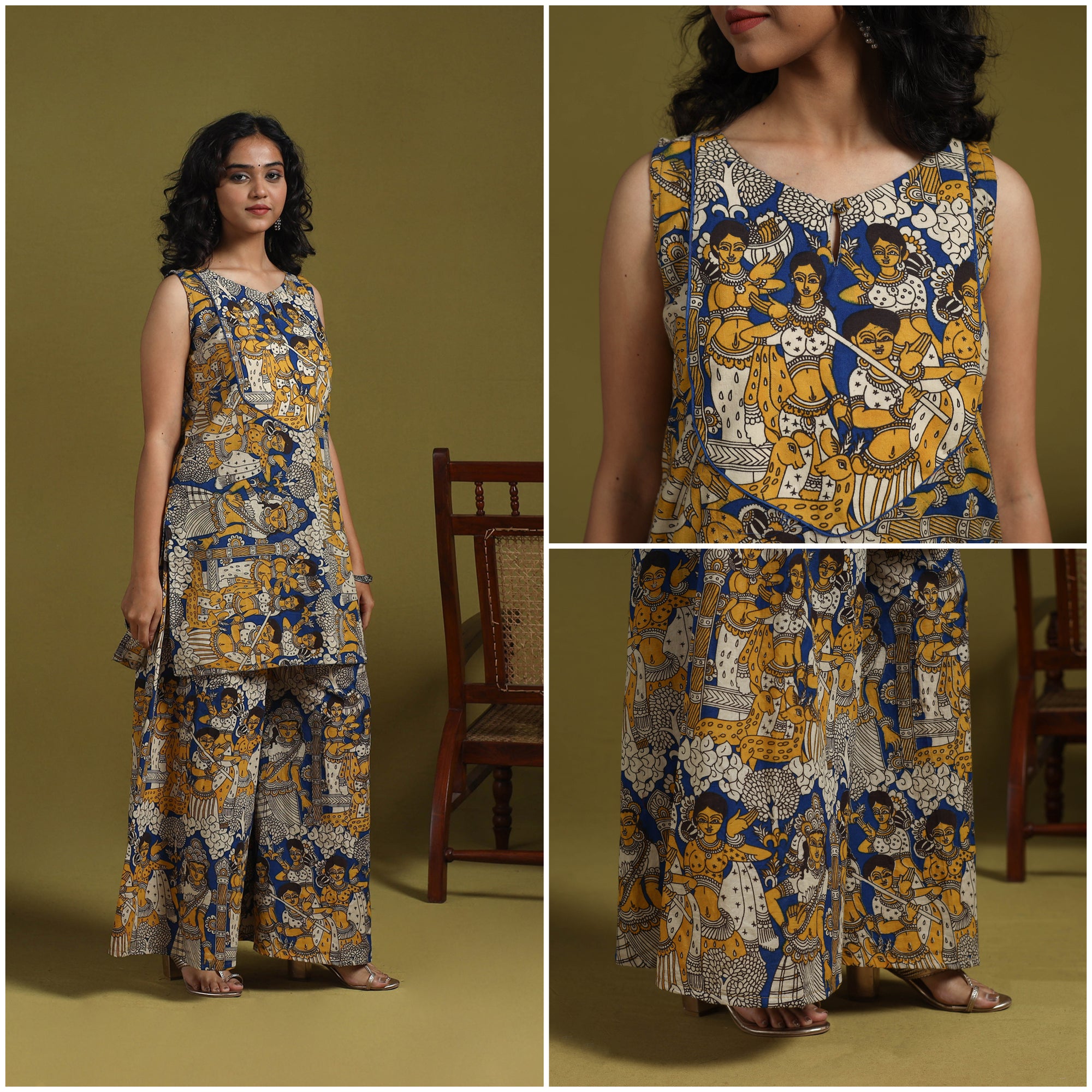 Kalamkari Printed Cotton 2pc Kurta Set for women 15