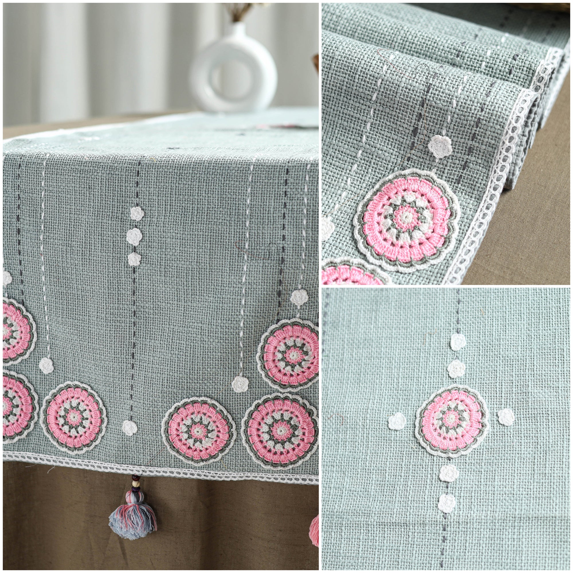 Grey - Tribal Hand Embroidered Table Runner by Kamli 08