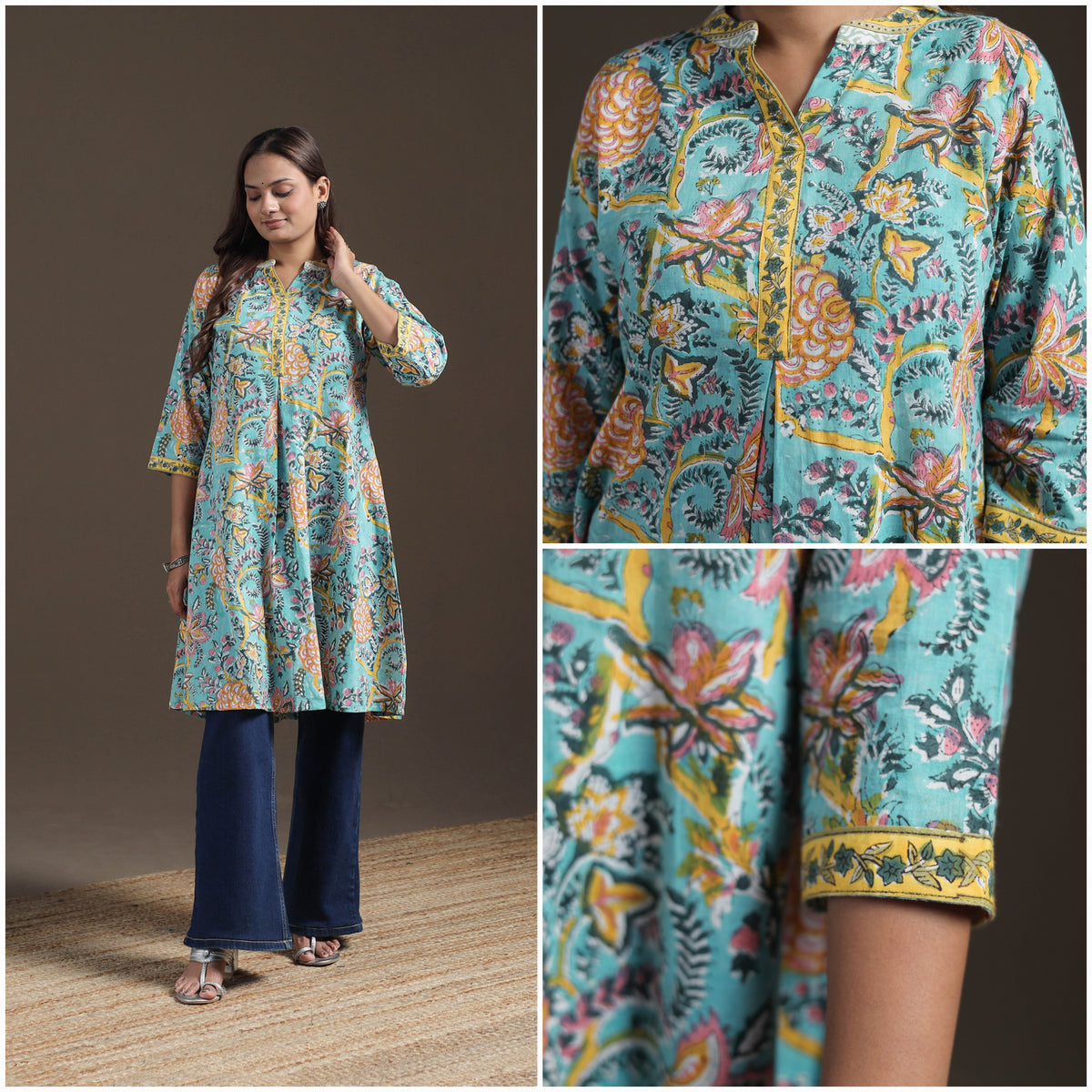 Sanganeri Floral Print Cotton A-Line Kurta for Women 03