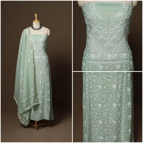 Green - 2pc mul chanderi semi stitched hand beads work