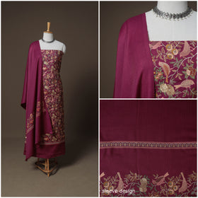 Woolen Heavy Embroidered Unstitched Dress Material: Kurta, Bottom & Dupatta 29