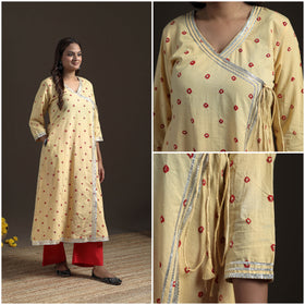 Gota Work Bandhani Tie-Dye Cotton A-Line Long Kurta for Women 14