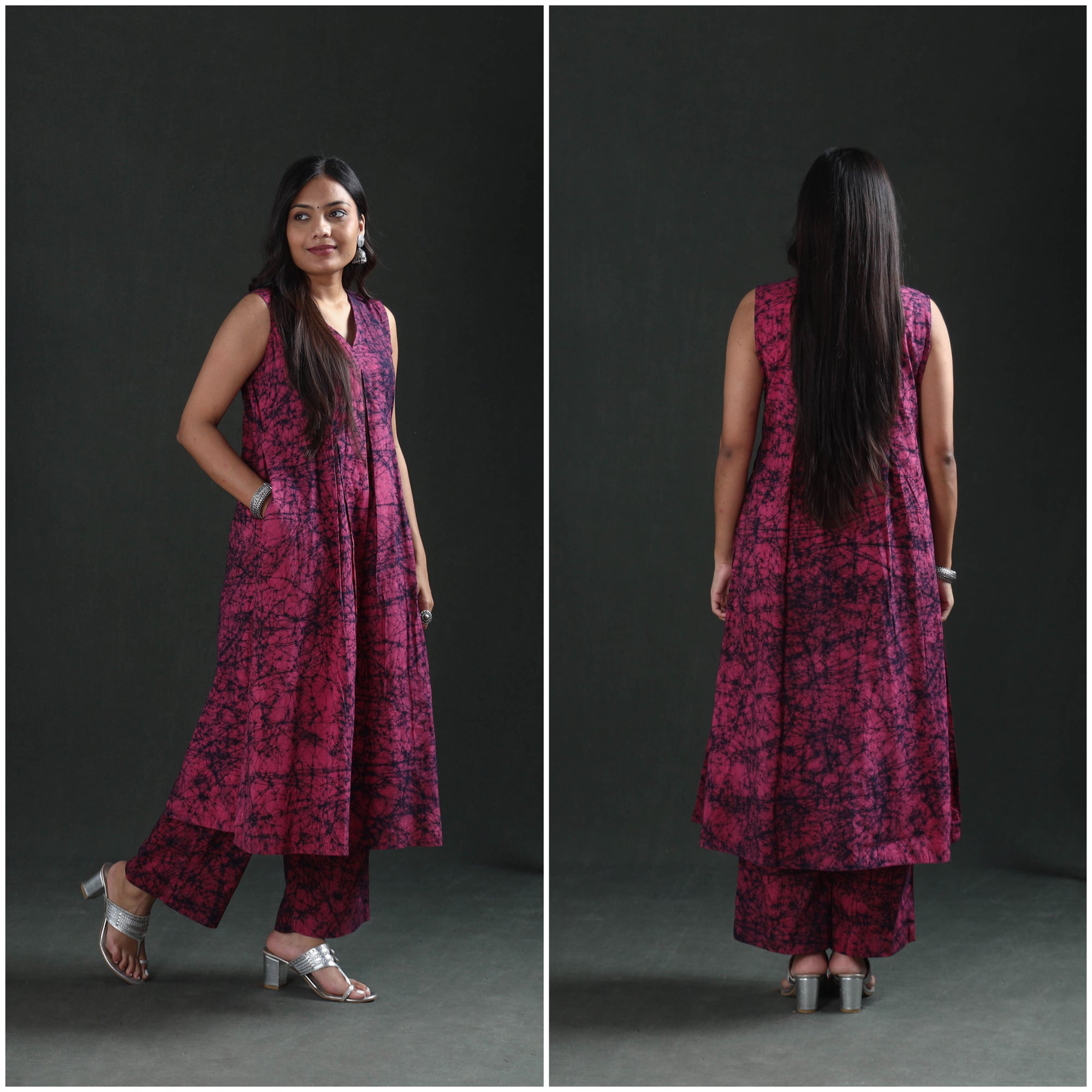 Hand Batik Print Cotton Straight Kurta with Palazzo Set for women 11