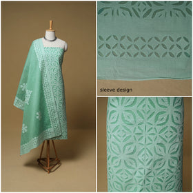 Barmer Applique Cutwork Cotton Unstitched Dress Material: Kurta, Bottom & Dupatta 09