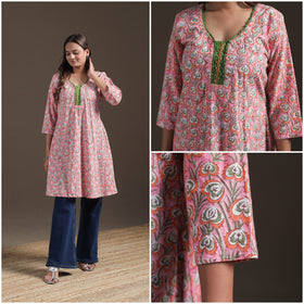 Sequin Work Sanganeri Floral Print Cotton A-Line Kurta for Women 06