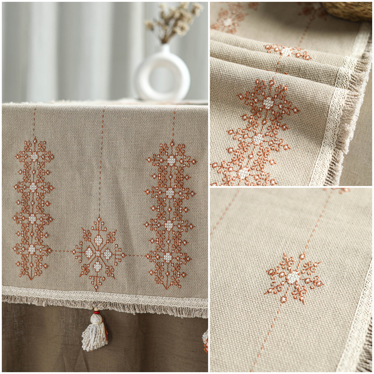 Beige - Tribal Hand Embroidered Table Runner by Kamli 01