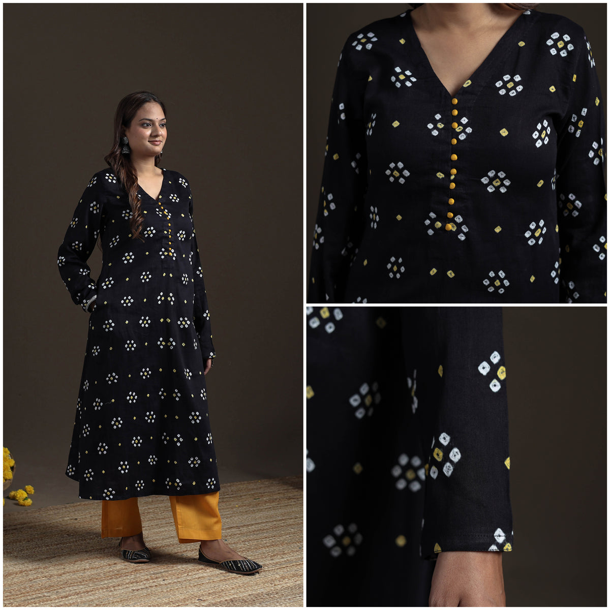 Bandhani Tie-Dye Cotton A-Line Long Kurta for Women 02