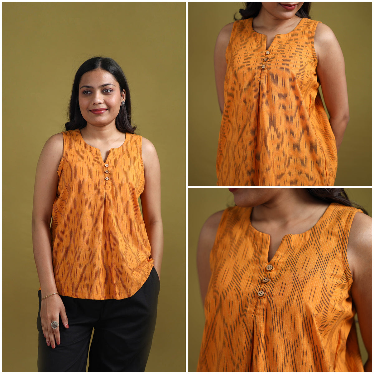 Pochampally Ikat Cotton Sleeveless Crop Top for Women 19