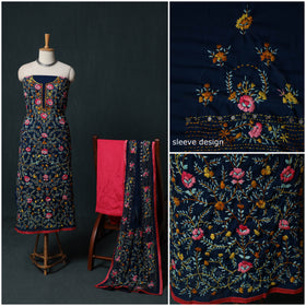 Hand Embroidered Georgette 3pc Unstitched Dress Material Suit Set 28