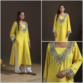 Gota Mirror Work Bandhani Tie-Dye Cotton Straight Long Kurta for Women 10