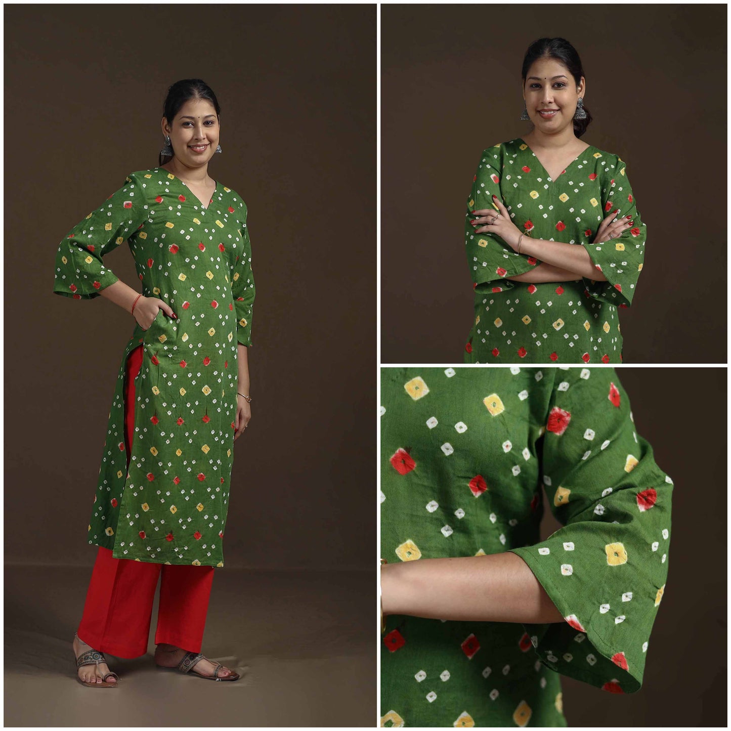Bandhani Tie-Dye Cotton Straight Kurta for women 06