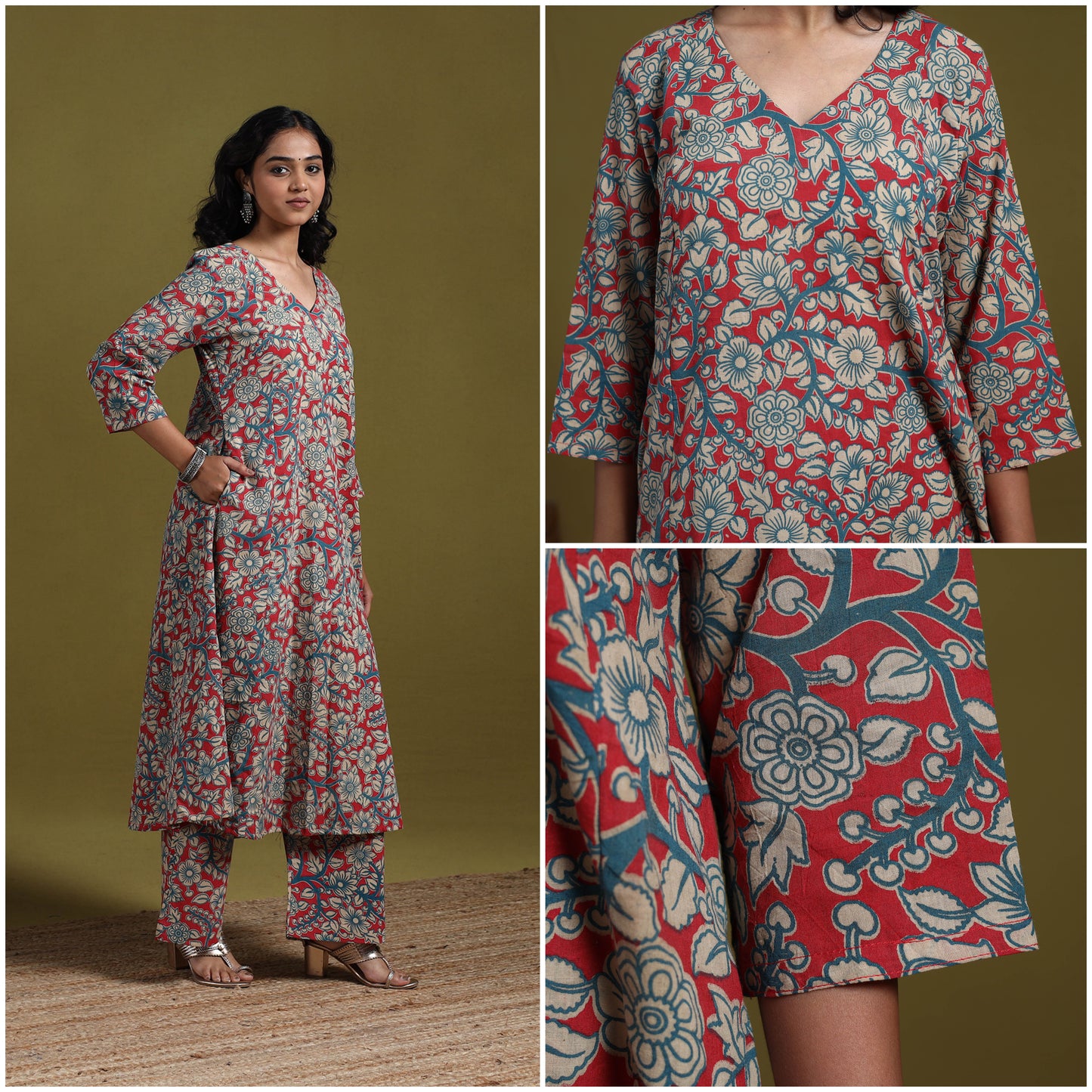 Kalamkari Printed Cotton 2pc Kurta Set for women 06