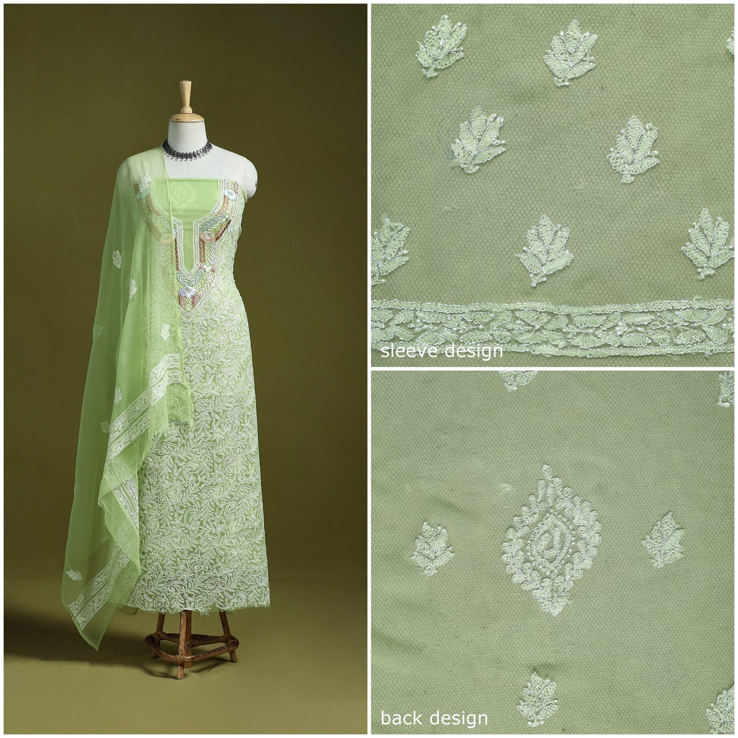 Lucknowi Hand Embroidered Chikankari Georgette 3pc Unstitched Dress Material 14