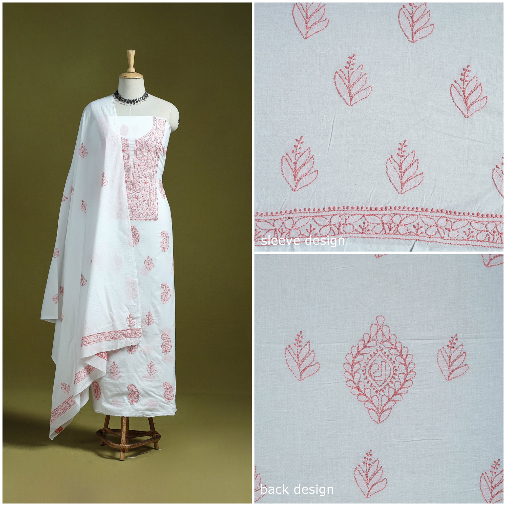 Lucknowi Hand Embroidered Chikankari Mul Cotton 2pc Unstitched Dress Material 18