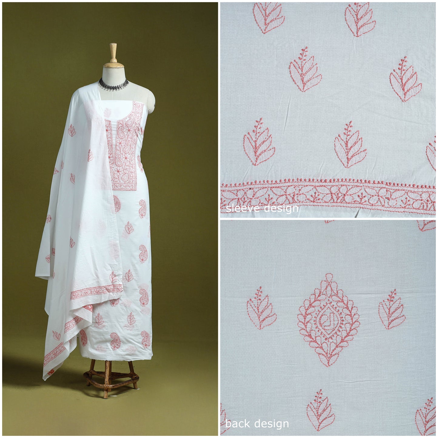 Lucknowi Hand Embroidered Chikankari Mul Cotton 2pc Unstitched Dress Material 18