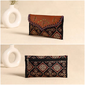 Traditional Kutch Mashru Silk Leather Flap Clutch / Wallet 99