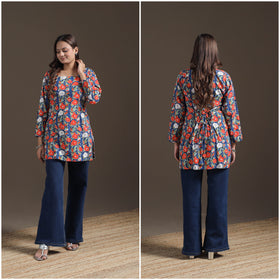 Sanganeri Floral Print Cotton Short Kurta for Women 12