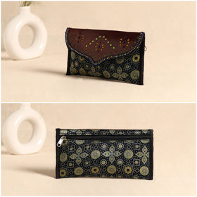 Traditional Kutch Mashru Silk Leather Flap Clutch / Wallet 111