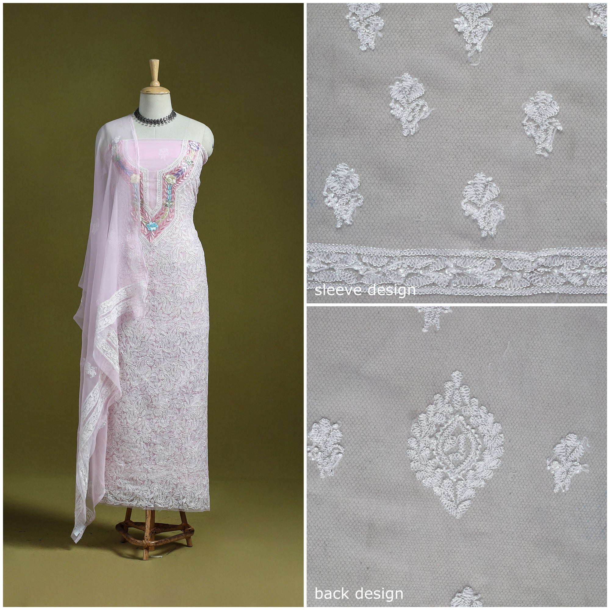 Lucknowi Hand Embroidered Chikankari Georgette 3pc Unstitched Dress Material 12