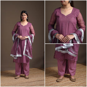Sequin Work Plain Kota Doria Cotton Suit Set with Lace Work Dupatta for Women 07