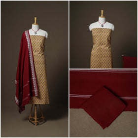 Sanganeri Block Print Cotton Unstitched Dress Material: Kurta, Bottom & Dupatta with Jewellery 37
