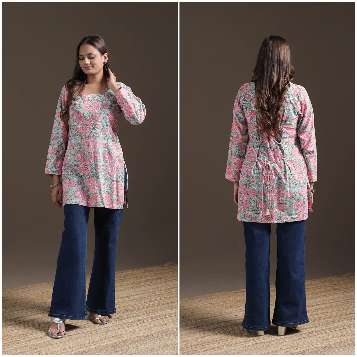 Sanganeri Floral Print Cotton Short Kurta for Women 14