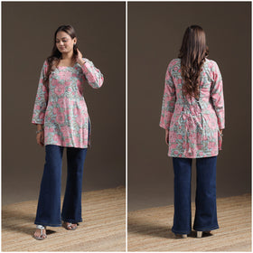 Sanganeri Floral Print Cotton Short Kurta for Women 14