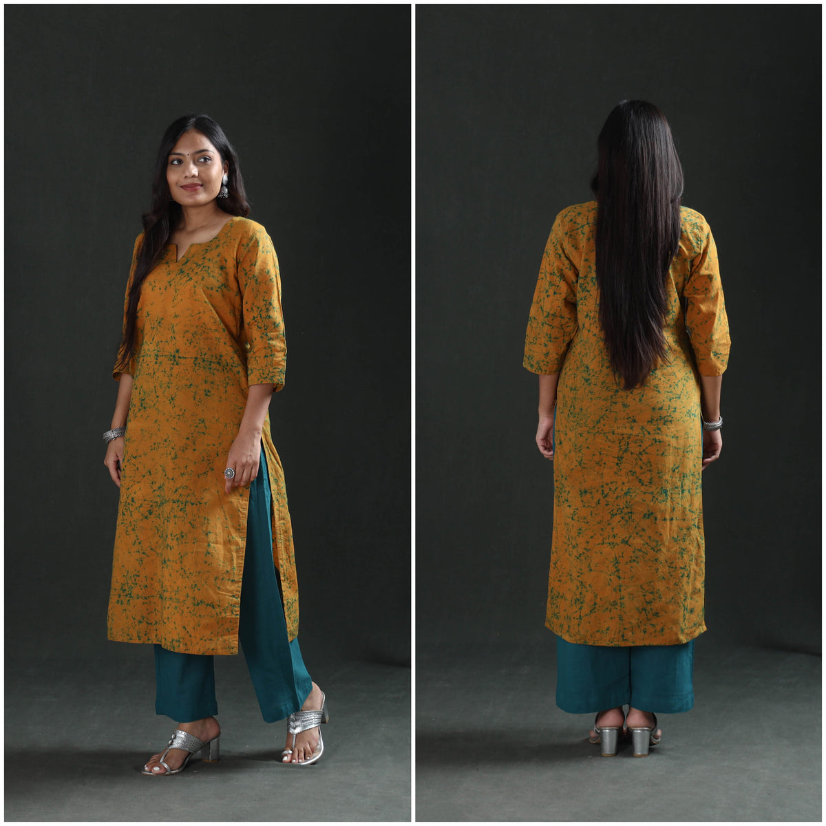 Hand Batik Print Cotton Straight Long Kurta for Women 08
