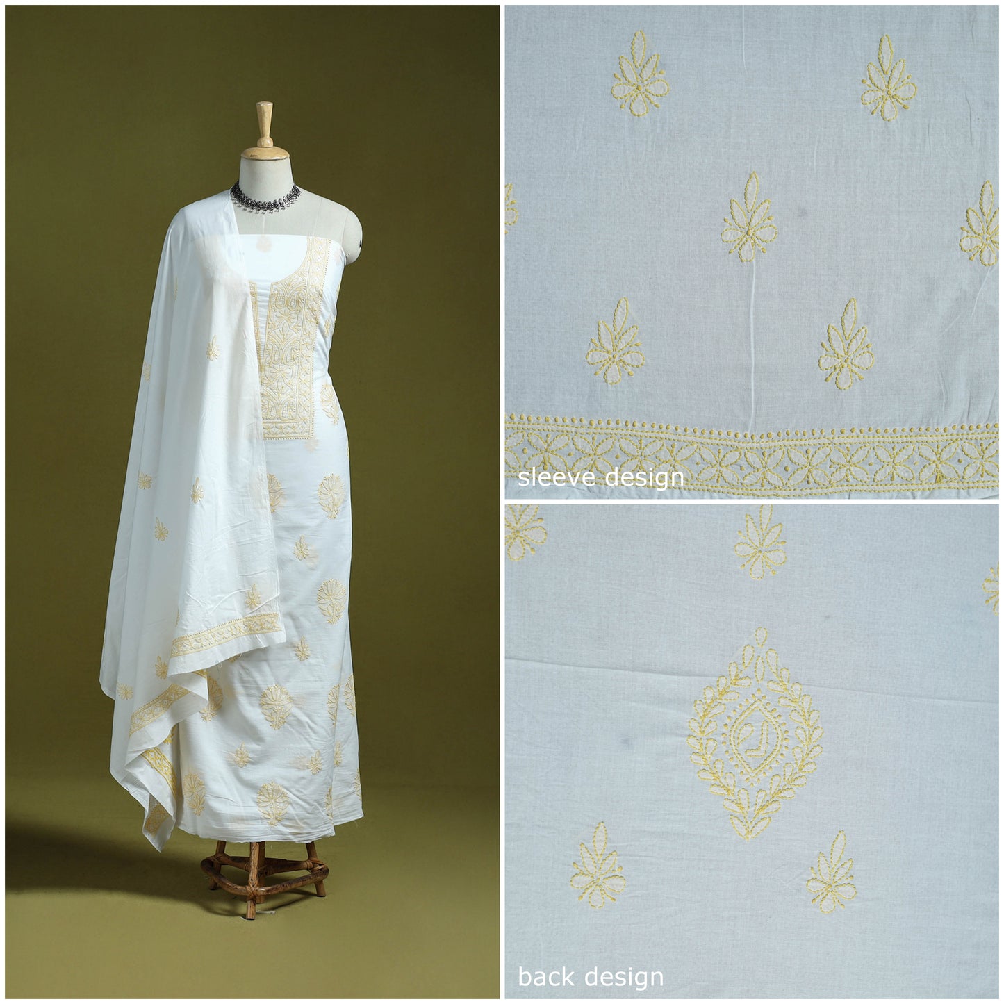 Lucknowi Hand Embroidered Chikankari Mul Cotton 2pc Unstitched Dress Material 19