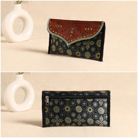 Traditional Kutch Mashru Silk Leather Flap Clutch / Wallet 110