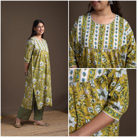 Gota Work Floral Sanganeri Block Print Cotton Straight Long Kurta for Women 04