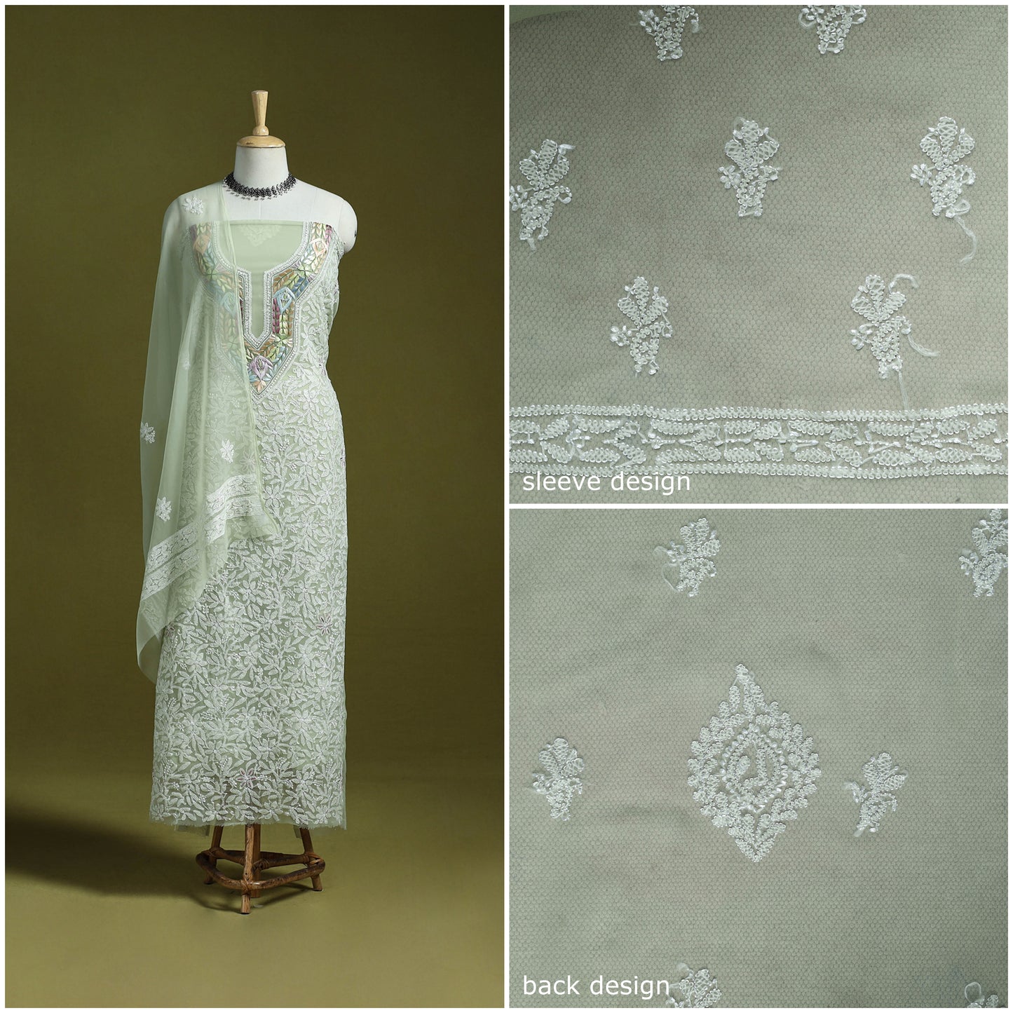 Lucknowi Hand Embroidered Chikankari Georgette 3pc Unstitched Dress Material 07