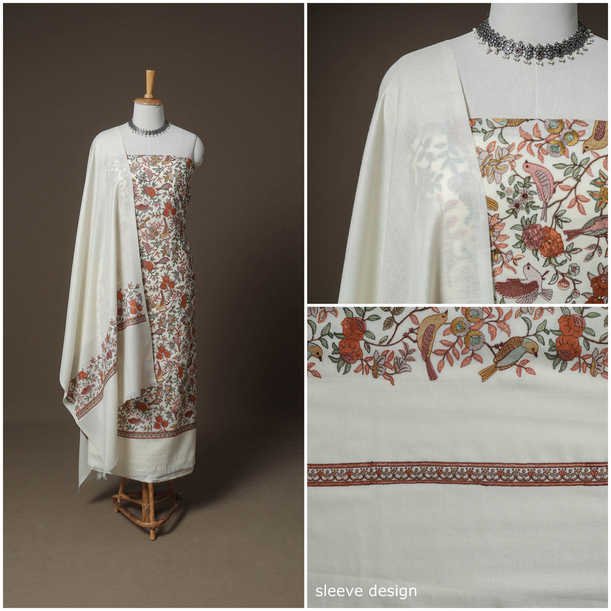 Woolen Heavy Embroidered Unstitched Dress Material: Kurta, Bottom & Dupatta 23
