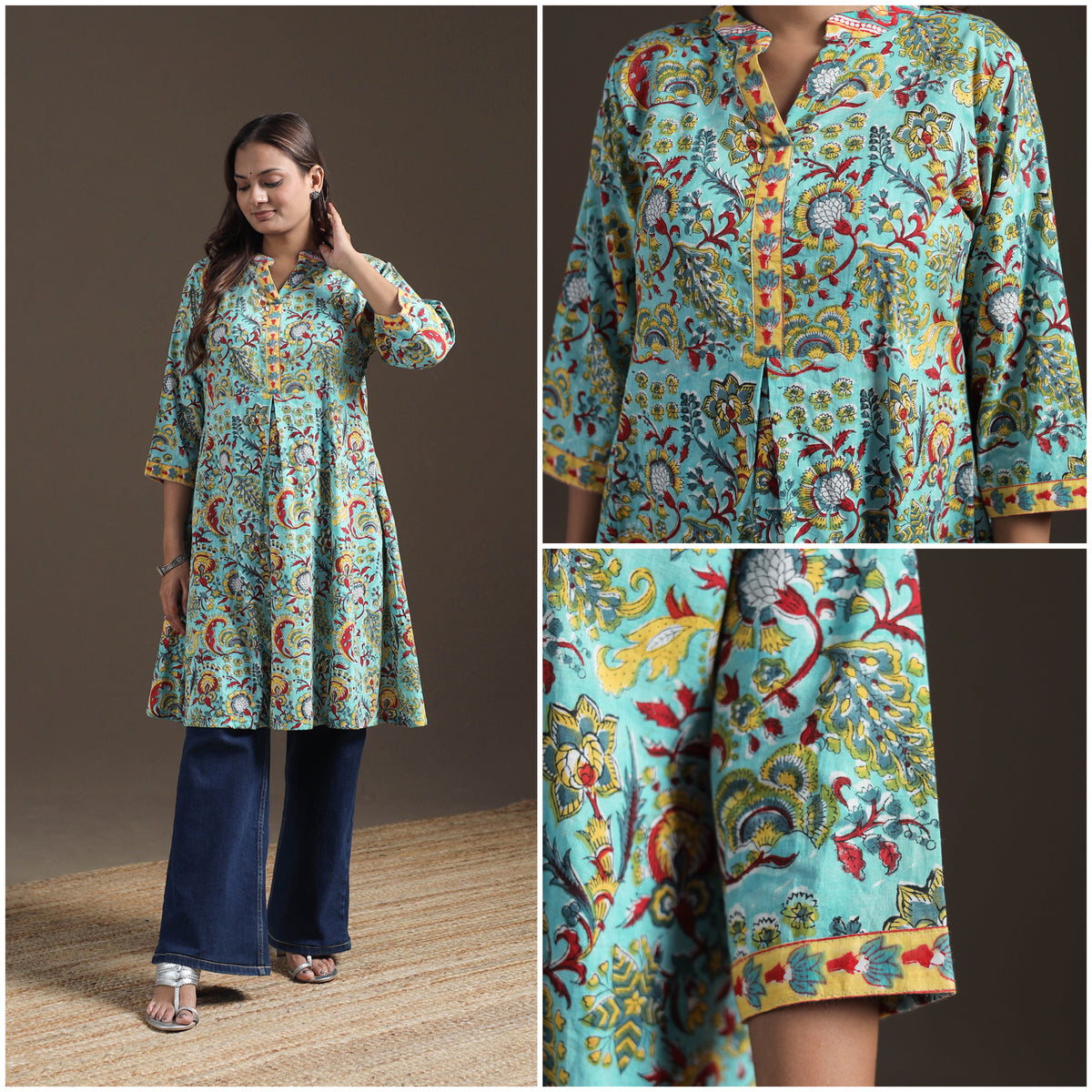 Sanganeri Floral Print Cotton A-Line Kurta for Women 02