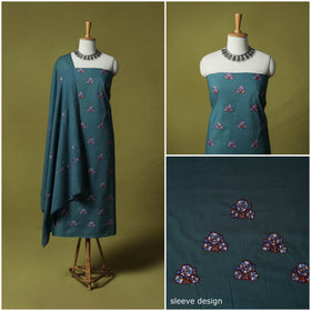 Blue - Hand Embroidered Cotton Kashida 3pc Unstitched Dress Material Suit Set 48