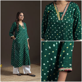 Gota Work Bandhani Tie-Dye Cotton Straight Long Kurta for Women 06
